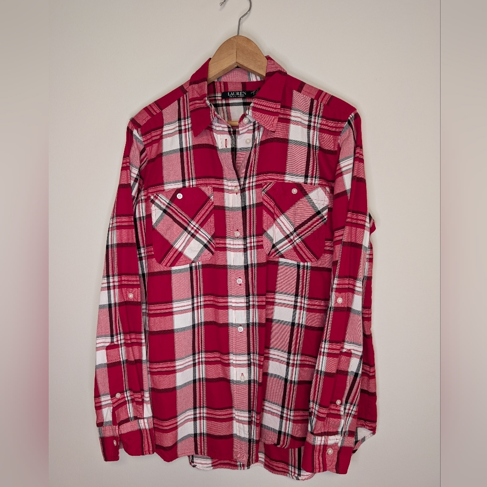 Lauren By Ralph Lauren, Red And White Plaid Button-Down Shirt